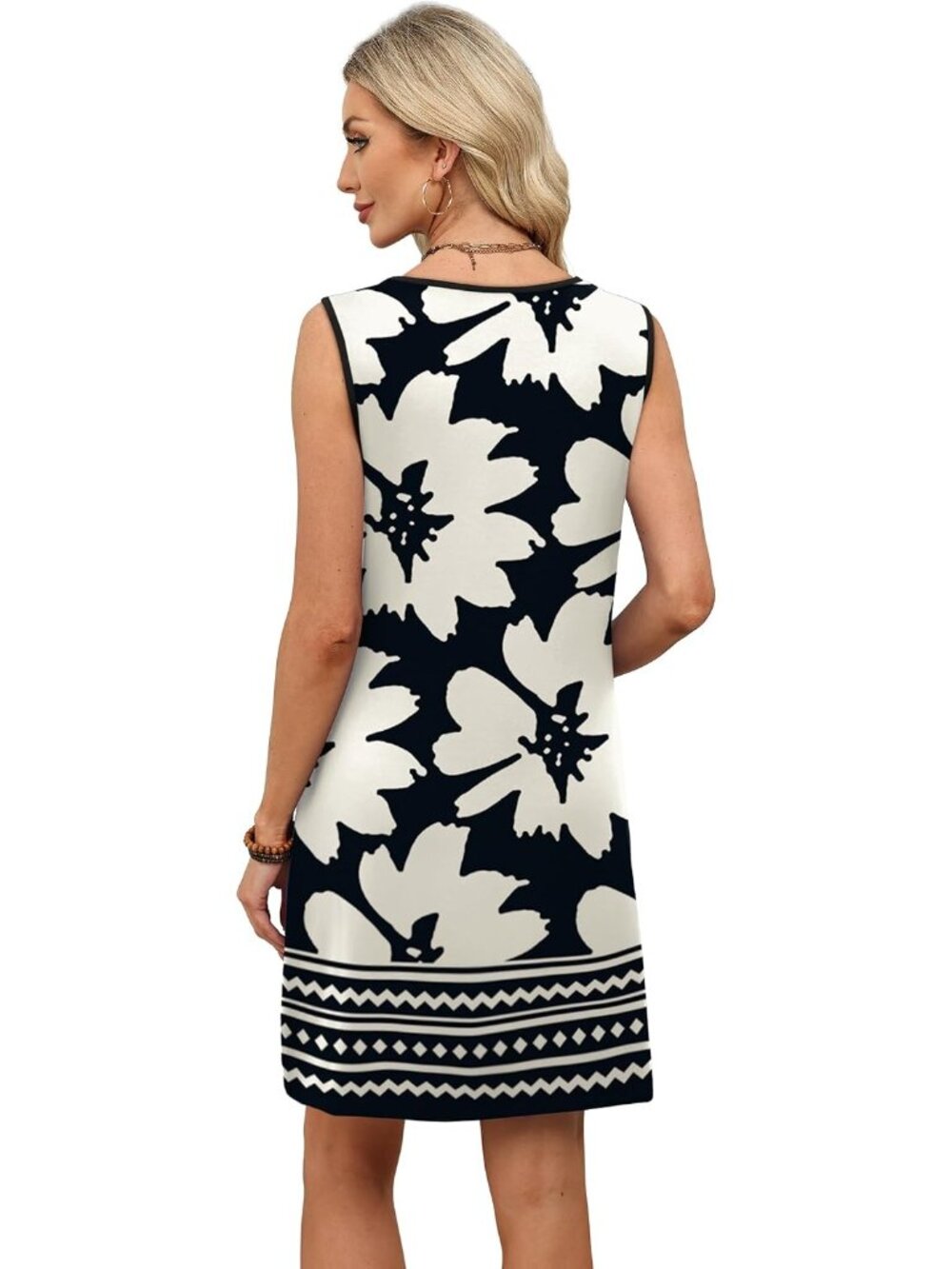 〽️Women's Black White Lace Mini Dress Sleeveless Tank Summer Beach Dress Pockets - Picture 5 of 5